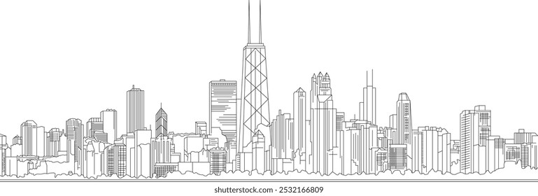 Silhouette architecture Chicago city vector landscape line