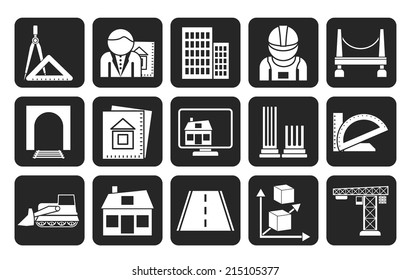 Silhouette architecture and construction icons - vector icon set