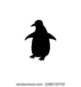 Silhouette of arctic or polar penguin black shape, outline vector illustration isolated on white background. Northern penguin contour shape image for design and prints.