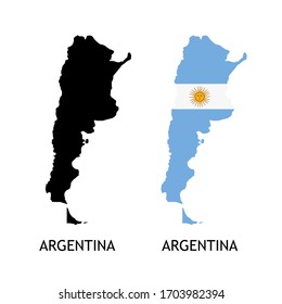 Silhouette of Argentina black color and colored in National Flag - Vector illustrations isolated on white