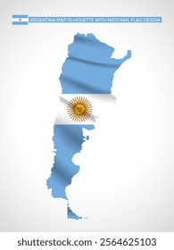 Silhouette of Argentina map filled with the Argentine flag design, showcasing national pride, cultural heritage, and geographic beauty.  
