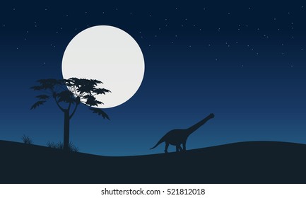 Silhouette of argentinosaurus with moon landscape