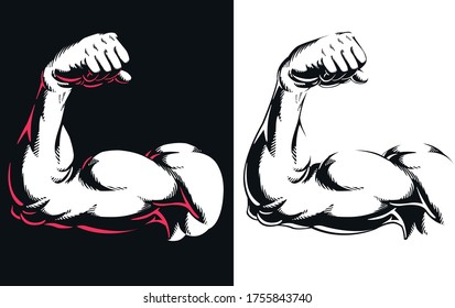 Silhouette Arm Bicep Muscle Flexing Bodybuilding Gym Fitness Pose Close Up Vector Icon Logo Isolated Illustration On White Background