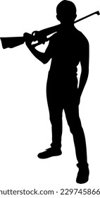 "Silhouette de un hombre armado con arma"
"Ilustración vectorial de un hombre llevando una pistola"
"Hombre sombreado con vector rígido"