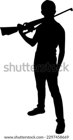 "Silhouette of Armed Man with Gun"
"Vector Illustration of Man Carrying Gun"
"Shadowed Man with Rifle Vector"