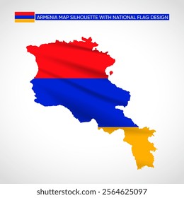 Silhouette of Armenia map filled with the Armenian flag design, symbolizing national pride, cultural heritage, and geographic identity.  
