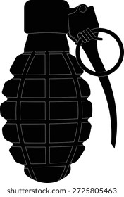 Silhueta de uma ilustração vetorial de visão lateral de granada de mão do exército. 