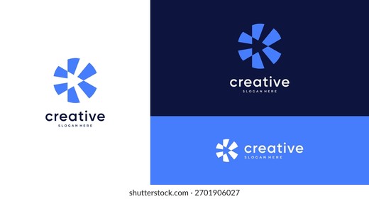 Flechas de silueta de tres direcciones en forma redonda circular, Plantilla abstracta del icono del diseño del logotipo del Vector.	
