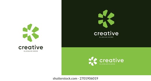 Flechas de silueta de tres direcciones en forma de cubo hexagonal, Plantilla de icono de diseño de logotipo de Vector abstracto.