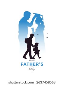 A silhouette art celebrating Father's Day, showing a father guiding his daughter through life stages.