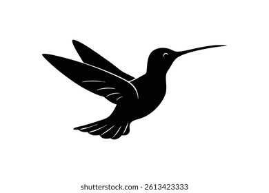 Silhouette art design of a hummingbird in mid-flight and wings flapping rapidly