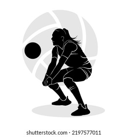 Silhouette art of female volleyball player. Vector illustration