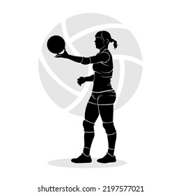 Silhouette Art Female Volleyball Player Lifting Stock Vector (Royalty ...