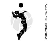 Silhouette art of girl volleyball player jumping in the air. Vector illustration