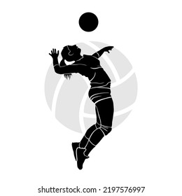 Silhouette art of girl volleyball player jumping in the air. Vector illustration