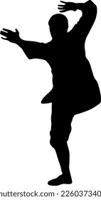 Silhouette art of a man demonstrating martial arts wushu, kung fu exercises. Vector illustration. Wushu icon	