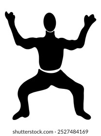 Arte de la silueta de un hombre que demuestra artes marciales wushu, ejercicios de kung fu. Ilustración vectorial. Icono de Wushu. Tai Chi Chuan hombre Vector de silueta. Ilustración vectorial de la silueta negra del yoga