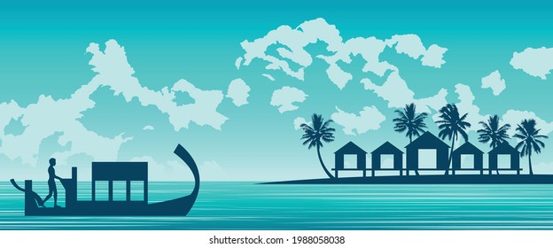 Silhouette art of paradise sea of Maldives,vector illustration