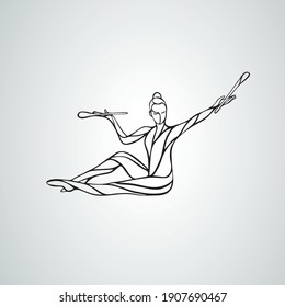 Silhouette of art rhythmic gymnastic girl with clubs