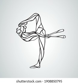 Silhouette of art rhythmic gymnastic girl with clubs