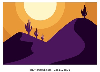 arte de la silueta vectorial paisaje desierto tiempo de puesta de sol