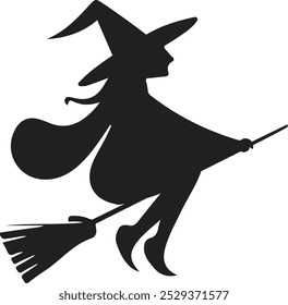 silhouette art of a witch riding her broom