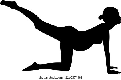 silhouette art of yoga poses prenatal pilates gym boll for pregnant women,vector illustration	