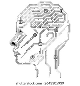 Silhouette of an artificial intelligence head in the form of a circuit board and sensors. The concept of digital thinking and technologies of the future. White background. - Powered by Shutterstock - Get 15% off with code: PIKWIZARD15