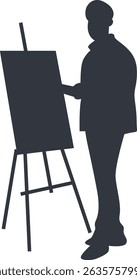 Silhouette of Artist Painting on Canvas. Vector Illustration Design