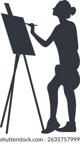 Silhouette of Artist Painting on Canvas. Vector Illustration Design