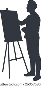 Silhouette of Artist Painting on Canvas. Vector Illustration Design