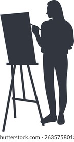 Silhouette of Artist Painting on Canvas. Vector Illustration Design