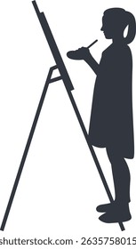 Silhouette of Artist Painting on Canvas. Vector Illustration Design
