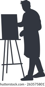 Silhouette of Artist Painting on Canvas. Vector Illustration Design