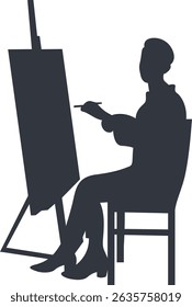 Silhouette of Artist Painting on Canvas. Vector Illustration Design