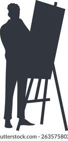 Silhouette of Artist Painting on Canvas. Vector Illustration Design