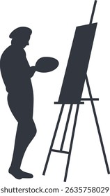 Silhouette of Artist Painting on Canvas. Vector Illustration Design
