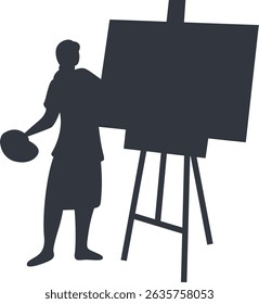 Silhouette of Artist Painting on Canvas. Vector Illustration Design