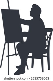 Silhouette of Artist Painting on Canvas. Vector Illustration Design