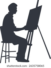 Silhouette of Artist Painting on Canvas. Vector Illustration Design