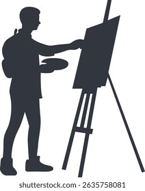 Silhouette of Artist Painting on Canvas. Vector Illustration Design