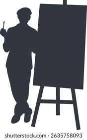 Silhouette of Artist Painting on Canvas. Vector Illustration Design