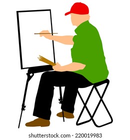 Silhouette, artist at work on a white background, vector illustration.