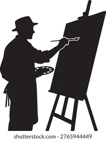 Silhouette of an artist at work, symbolizing creativity and artistic pursuit. Ideal for art, education, or creative business concepts.