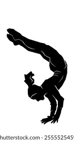 Silhouette of an artistic gymnast performing her routine.