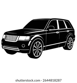 A arte da silhueta apresenta um sofisticado SUV com linhas nítidas e construção sólida. Esta imagem monocromática enfatiza o design moderno, ideal para vários temas e aplicações automotivas.