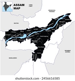 Silhouette Assam Karte Vektorillustration auf weißem Hintergrund