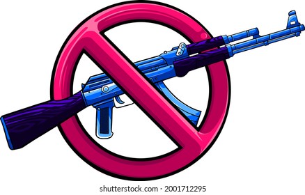 Silhouette Of Assault Rifle With Sign Over It - Weapons Ban.