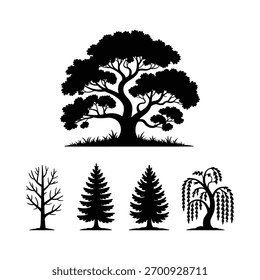 Silueta Surtido de diferentes tipos de árboles Naturaleza forestal Elemento de diseño artístico