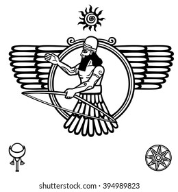 Silhouette of the Assyrian deity. isolated on a white background. 